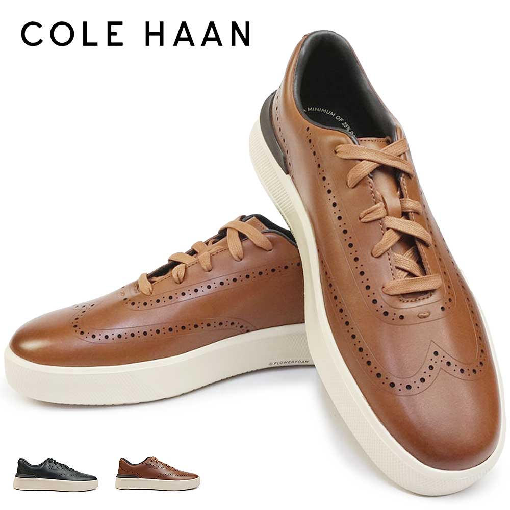 【会員限定SALE】コールハーン メンズ レザースニーカー グランドプロ クリュー ウィングチップ COLE HAAN GRANDPRO CREW  WINGTIP/C37602（ブラック／バーチ）/US7.5（25.0cm）