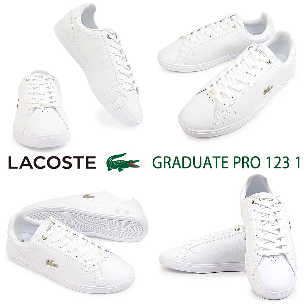 【会員限定SALE】ラコステ スニーカー メンズ 45SMA0118 GRADUATE PRO 123 1 レザー LACOSTE GRADUATE  PRO 123 1 SMA/21G（WHT／WHT）/UK6.5（25.5cm）